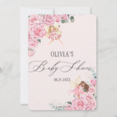 ピンクのフローラバラ妖精アーチベイビーシャワー 招待状 (裏面)