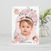 ピンクのフローラバラ妖精アーチ誕生日写真 招待状 (スタンド正面)