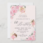 ピンクのフローラバラ妖精アーチ誕生日写真 招待状 (裏面)