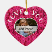 ピンクのフローラバラ愛Youハートフォトフレーム セラミックオーナメント (正面)