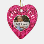 ピンクのフローラバラ愛Youハートフォトフレーム セラミックオーナメント (左)