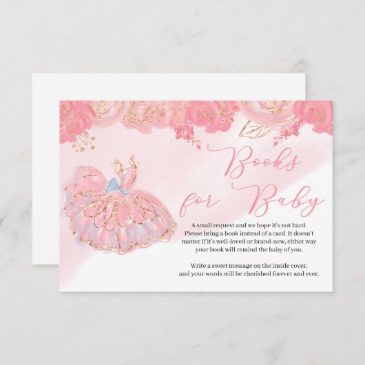 ピンクのフローラバラ金ゴールドツチュドレスブックリクエスト エンクロージャーカード (正面/裏面)