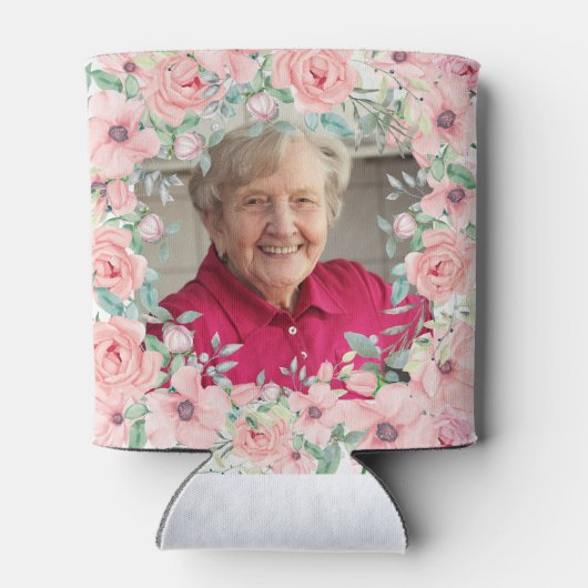 ピンクのフローラバラ100番目の誕生日名写真 缶クーラー (裏面)