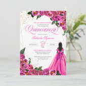 ピンクのフローラバラ&金ゴールドエレガントゴーントキンセアニラ 招待状 (スタンド正面)