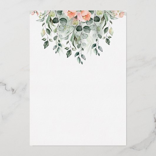 ピンクのフローラバルーン女の子の赤ちゃんシャワー 箔招待状 (裏面)