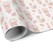 ピンクのフローラバレリーナかわいいバニーの女の子の誕生日 ラッピングペーパー (ロールコーナー)