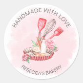 ピンクのフローラパティシエ手作りラブステッカー ラウンドシール (正面)