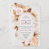 ピンクのフローラパンパスグラス離れパームの全てが一つ 招待状 (正面/裏面)