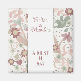 ピンクのフローラパーソナライズされたおもしろい結婚吸光度 マグネット