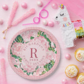 ピンクのフローラパーソナライズされたファミリー懇親会パーティー ペーパープレート (パーティー)