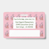 ピンクのフローラパーソナライズされた先生バッジ バッジ (裏面)