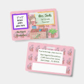 ピンクのフローラパーソナライズされた先生バッジ バッジ (表裏)