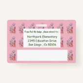 ピンクのフローラパーソナライズされた先生バッジ バッジ (裏面)