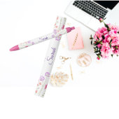 ピンクのフローラパーソナライズされた名 黒ボールペン