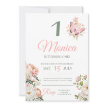 ピンクのフローラパーソナライズされた誕生日パーティーの招待