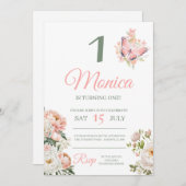 ピンクのフローラパーソナライズされた誕生日パーティーの招待 招待状 (正面/裏面)