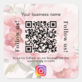 ピンクのフローラビジネス名qrコードinstagram スクエアシール (正面)