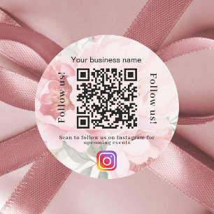ピンクのフローラビジネス名qrコードinstagram ラウンドシール