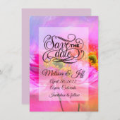 ピンクのフローラファンタジーは招待を保存 招待状 (正面/裏面)