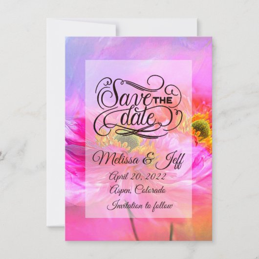 ピンクのフローラファンタジーは招待を保存 招待状 (正面)