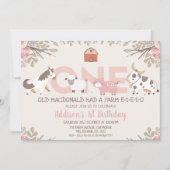 ピンクのフローラファームファーミヤール1歳の誕生日 招待状 (正面)