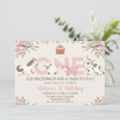 ピンクのフローラファームファーミヤール1歳の誕生日 招待状 (スタンド正面)