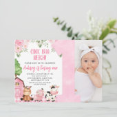 ピンクのフローラファームフォト第1の誕生日招待状 招待状 (スタンド正面)