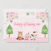 ピンクのフローラファームフォト第1の誕生日招待状 招待状 (裏面)