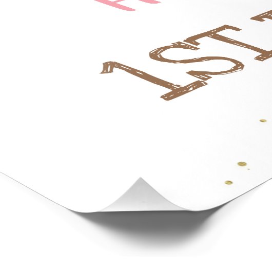 ピンクのフローラファームワードファースト誕生日ウェルカムサイン フォトプリント (角)