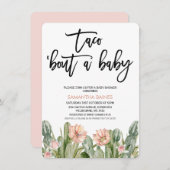ピンクのフローラフィエスタサボサボテン多肉質ベビーシャワー 招待状 (正面/裏面)