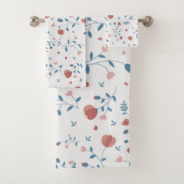 ピンクのフローラフェミニンスタイルかわいい手描きスタイル バスタオルセット