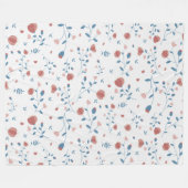 ピンクのフローラフェミニンスタイルかわいい手描きスタイル フリースブランケット (正面(横))