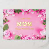 ピンクのフローラフォイル母の日のグリーティングカード 箔シーズンカード (正面)