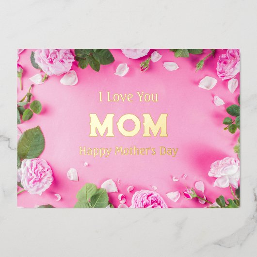 ピンクのフローラフォイル母の日のグリーティングカード 箔シーズンカード (正面)