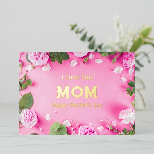 ピンクのフローラフォイル母の日のグリーティングカード 箔シーズンカード (立ち正面)