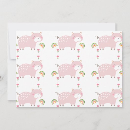 ピンクのフローラフォトリトルピギー1st誕生日 招待状 (裏面)