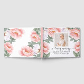 ピンクのフローラフォト悔やみや弔慰葬式の水色 ゲストブック (全面)