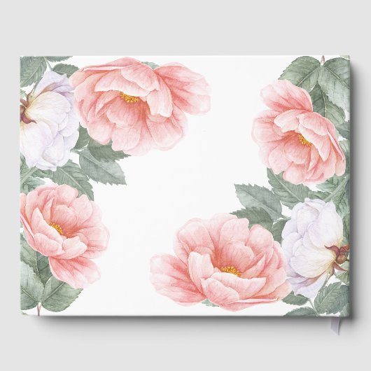 ピンクのフローラフォト悔やみや弔慰葬式の水色 ゲストブック (裏面)