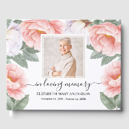 ピンクのフローラフォト悔やみや弔慰葬式の水色 ゲストブック