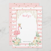 ピンクのフローラフラミンゴとクラウンサンキューカード 招待状 (正面/裏面)
