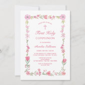 ピンクのフローラフレームの最初のコミュニティ 招待状 (正面)