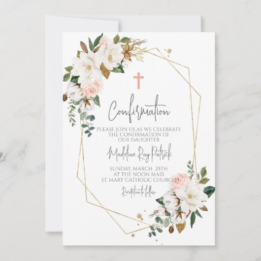 ピンクのフローラフレームの確認 招待状 (正面)