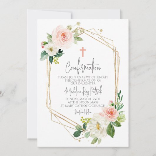 ピンクのフローラフレームの確認 招待状 (正面)