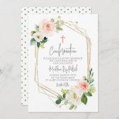 ピンクのフローラフレームの確認 招待状 (正面/裏面)