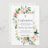 ピンクのフローラフレームの確認 招待状 (正面/裏面)