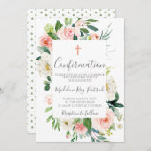 ピンクのフローラフレームの確認 招待状 (正面/裏面)