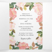 ピンクのフローラフレームエレガントな結婚式 三つ折り招待状 (内部中)