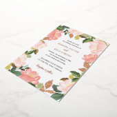 ピンクのフローラフレームエレガントな結婚式 箔招待状 (回転した状態)