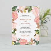 ピンクのフローラフレームエレガントな結婚式 箔招待状 (立ち正面)