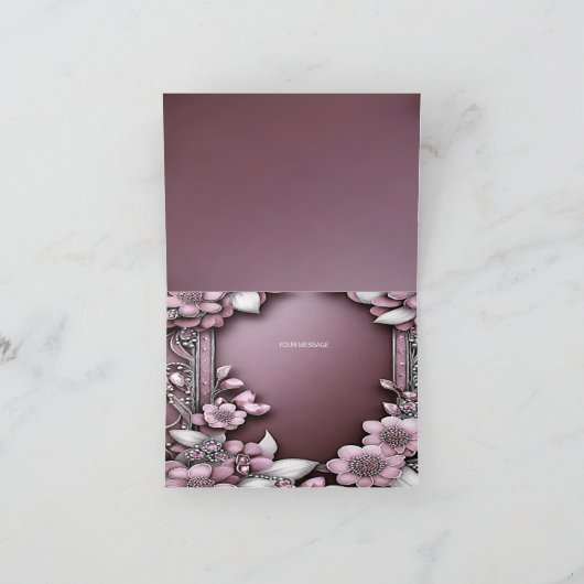 ピンクのフローラフレームサンキューカード サンキューカード (内部)